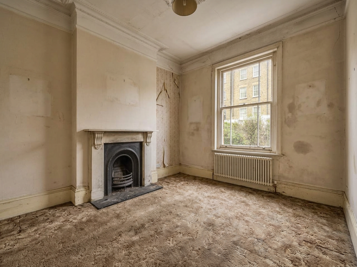Living room of a 2-bed flat in Tooting before the work